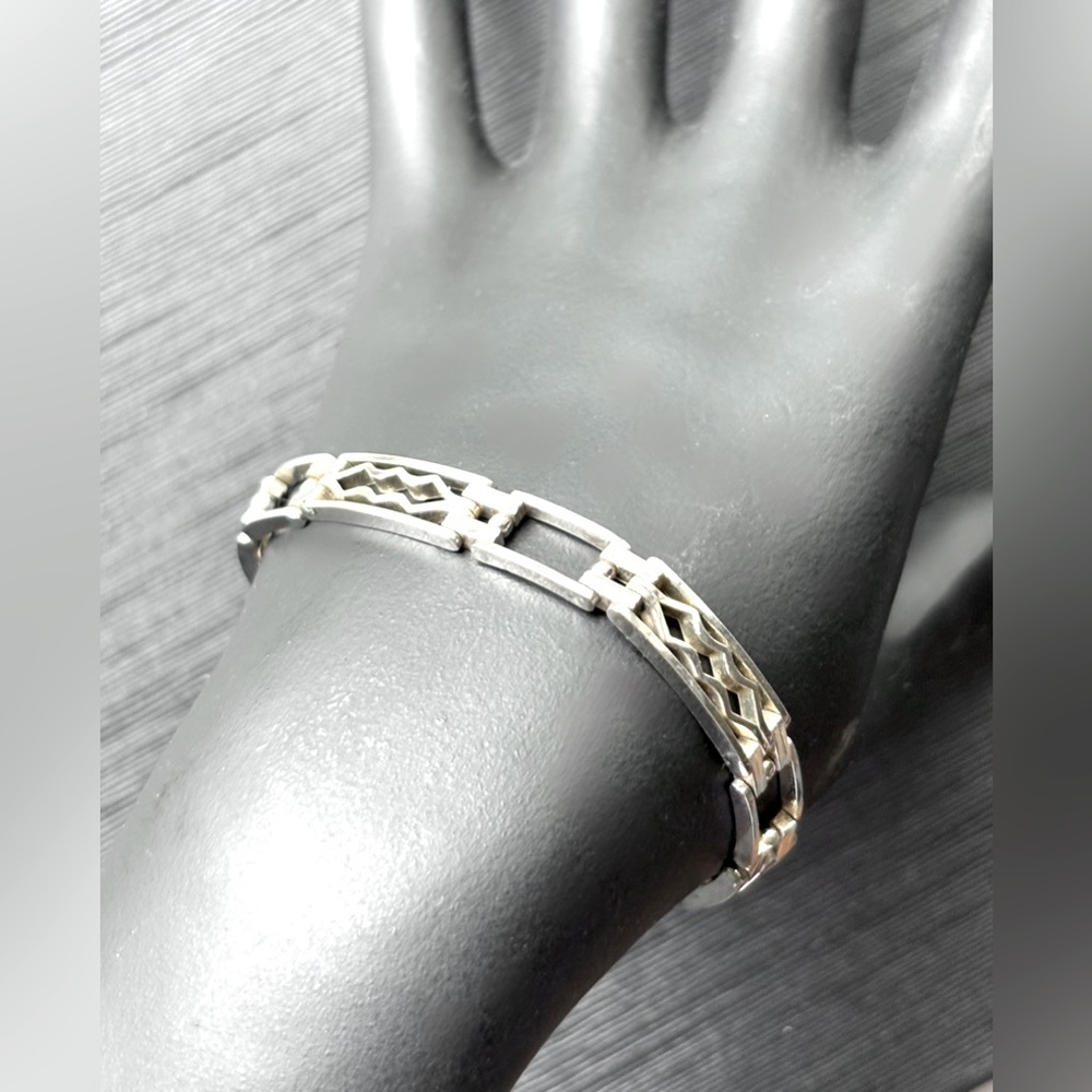Sterling Silver Rectangle-Link Bracelet - Unisex … - image 3